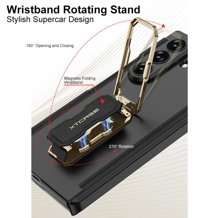 For Samsung Galaxy Z TriFold GKK Double Magnetic Hinge Folding Full Coverage Phone Case with Supercar Wristband Rotating Holder