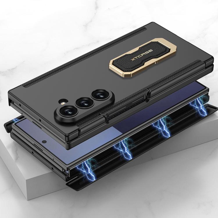 For Samsung Galaxy Z TriFold GKK Double Magnetic Hinge Folding Full Coverage Phone Case with Supercar Wristband Rotating Holder