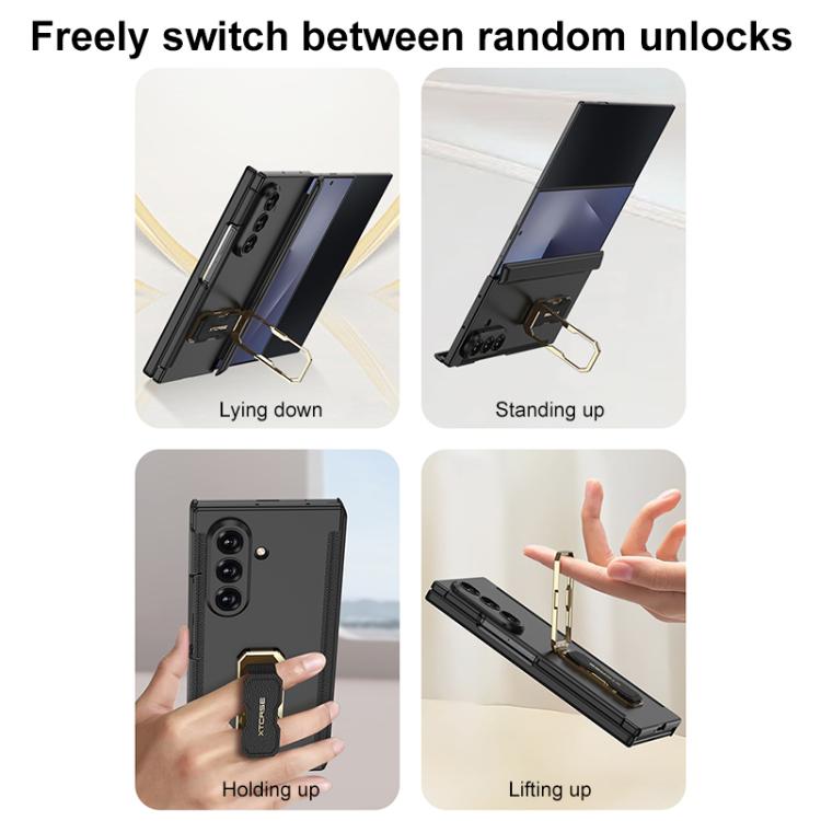 For Samsung Galaxy Z TriFold GKK Double Magnetic Hinge Folding Full Coverage Phone Case with Supercar Wristband Rotating Holder