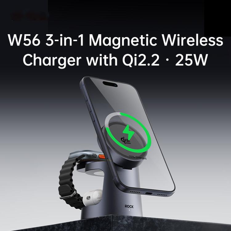 ROCK W56 3-in-1 Magnetic Wireless Charger with Qi2.2 25W - Dark Grey