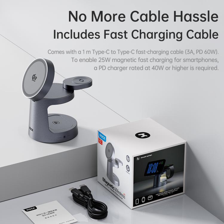 ROCK W56 3-in-1 Magnetic Wireless Charger with Qi2.2 25W - Dark Grey