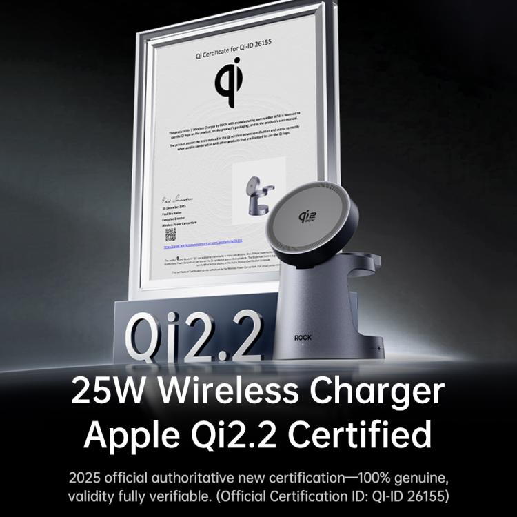 ROCK W56 3-in-1 Magnetic Wireless Charger with Qi2.2 25W - Dark Grey