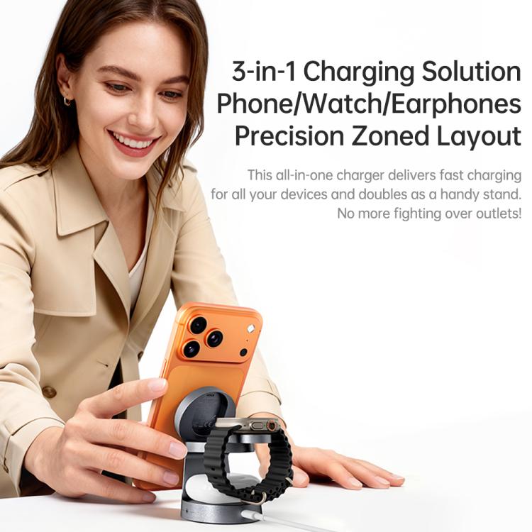 ROCK W56 3-in-1 Magnetic Wireless Charger with Qi2.2 25W - Dark Grey