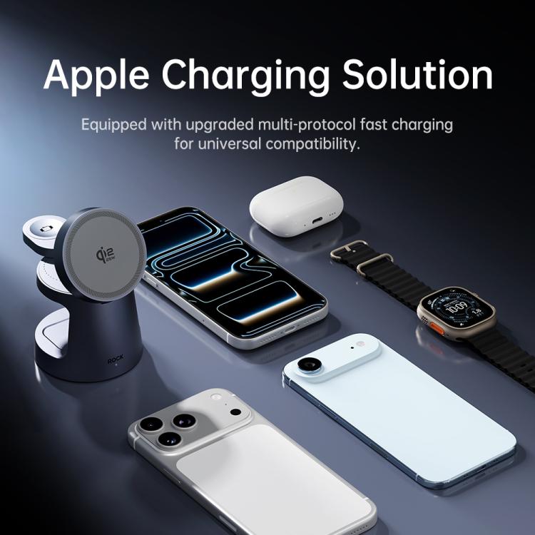ROCK W56 3-in-1 Magnetic Wireless Charger with Qi2.2 25W - Dark Grey