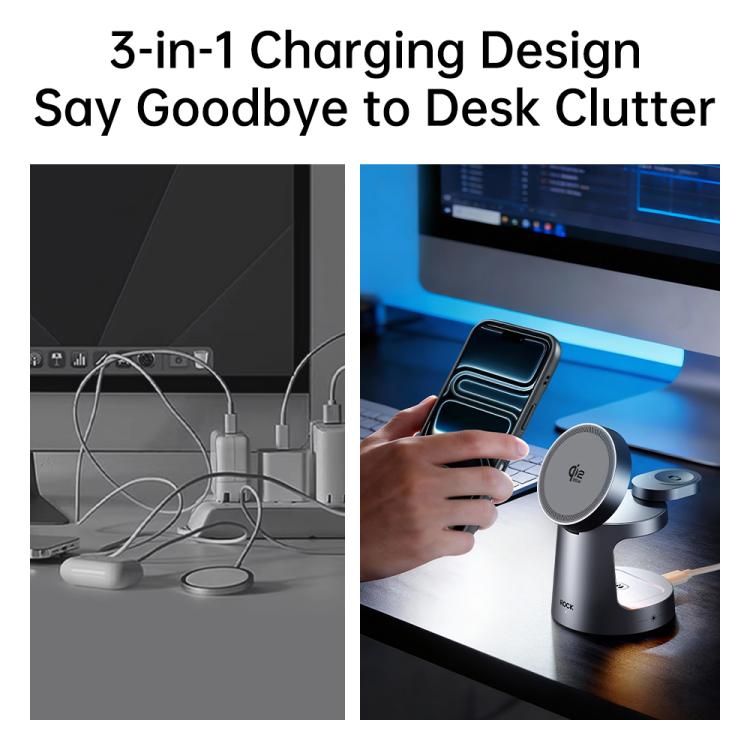 ROCK W56 3-in-1 Magnetic Wireless Charger with Qi2.2 25W - Dark Grey