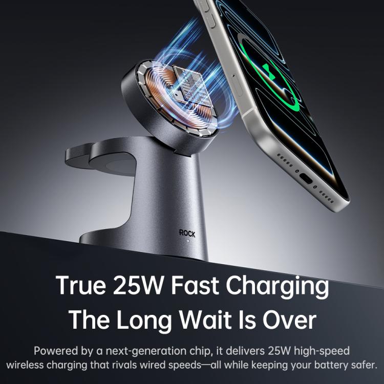 ROCK W56 3-in-1 Magnetic Wireless Charger with Qi2.2 25W - Dark Grey