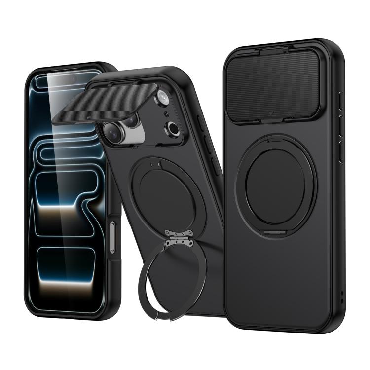 For iPhone 17 Pro Max ShellGod Magnetic Rotation Holder Lens Shield PC TPU Hybrid Phone Case
