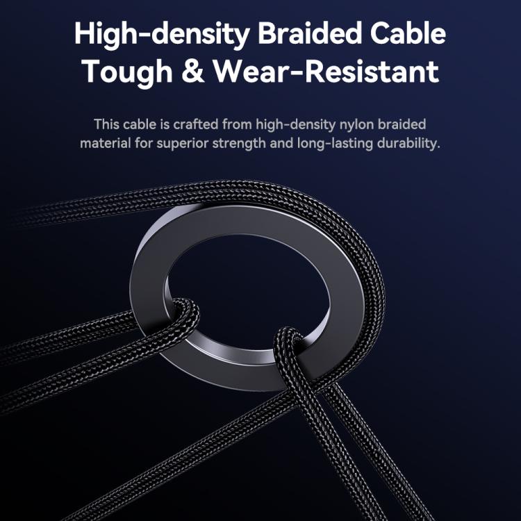 ROCK RCB0790 1.2m 3-in-1 USB to 8 Pin + Type-C + Micro USB Metal Braided Charging Cable - Black