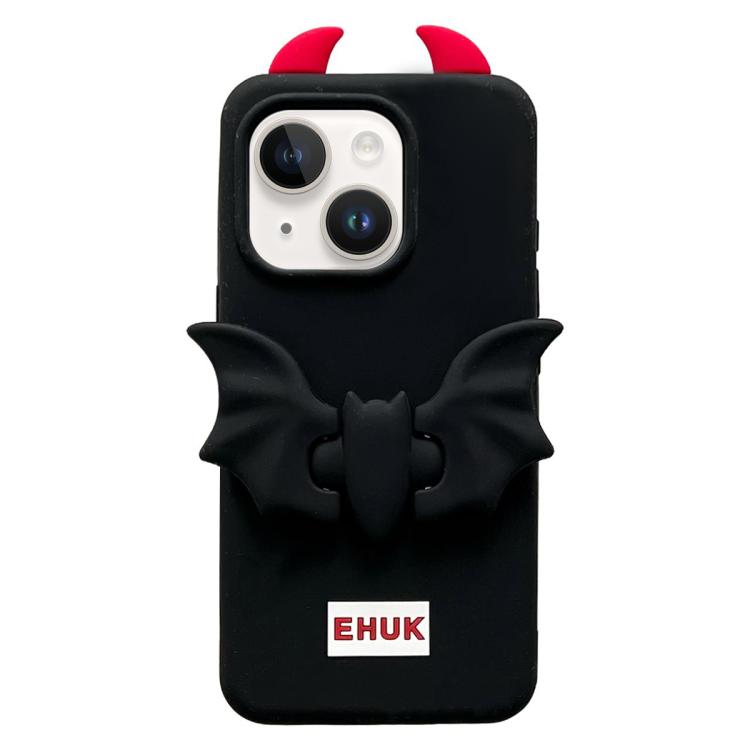 For iPhone 14 Bat Holder Silicone Phone Case - Black