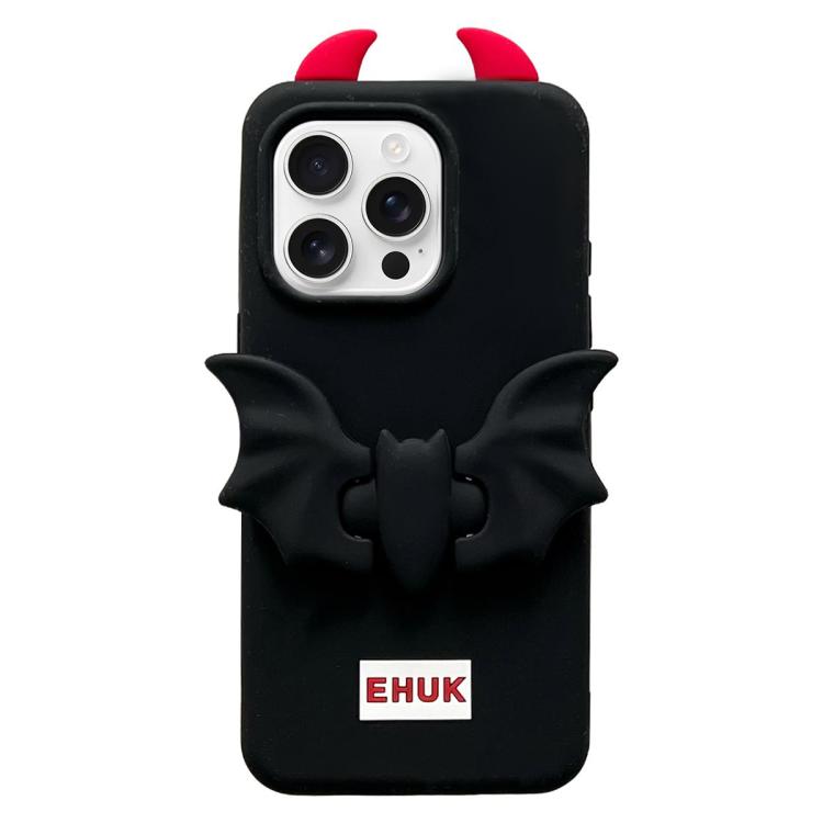 For iPhone 14 Pro Max Bat Holder Silicone Phone Case - Black