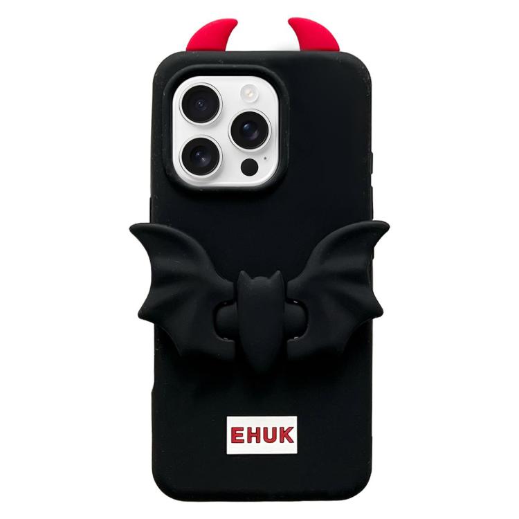 For iPhone 16 Pro Max Bat Holder Silicone Phone Case - Black