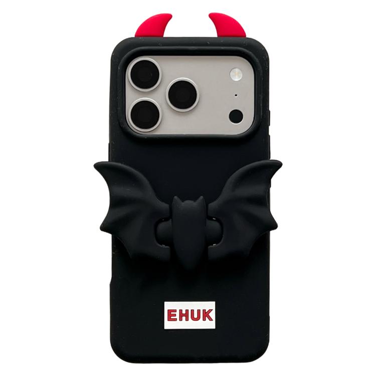 For iPhone 17 Pro Bat Holder Silicone Phone Case - Black