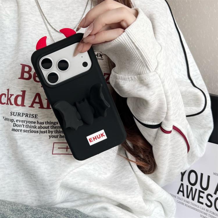 For iPhone 16 Pro Max Bat Holder Silicone Phone Case - Black