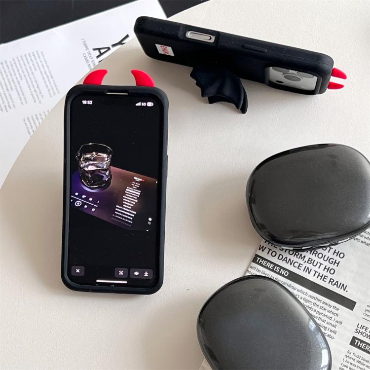 For iPhone 12 Pro Max Bat Holder Silicone Phone Case - Black