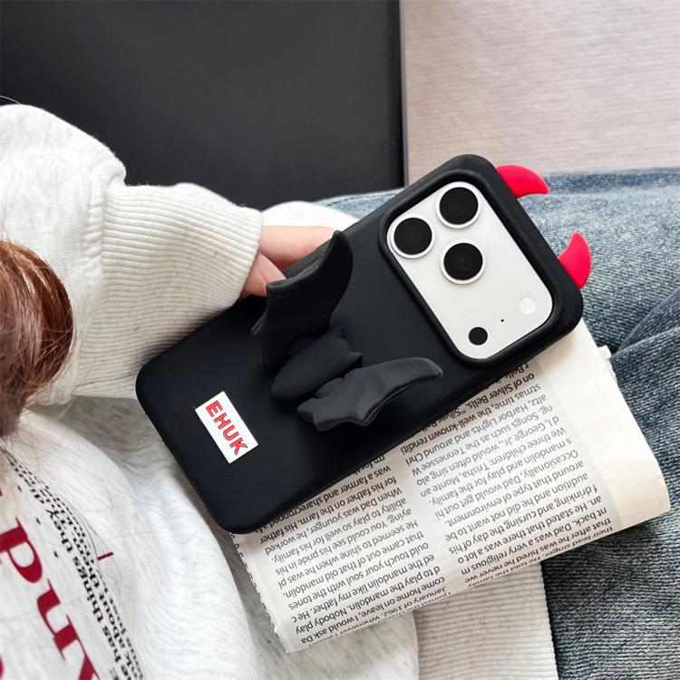 For iPhone 17 Pro Bat Holder Silicone Phone Case - Black
