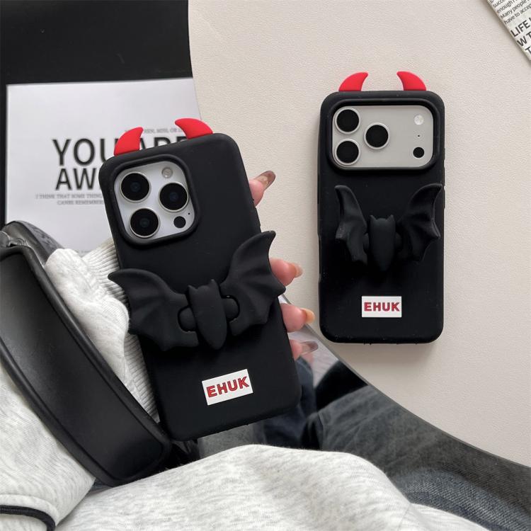 For iPhone 12 Pro Max Bat Holder Silicone Phone Case - Black