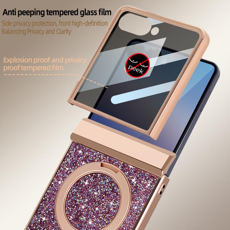 For Samsung Galaxy Z Flip7 5G VIETAO Flash Diamond Privacy Tempered Glass Integrated Magnetic Bracket Phone Case
