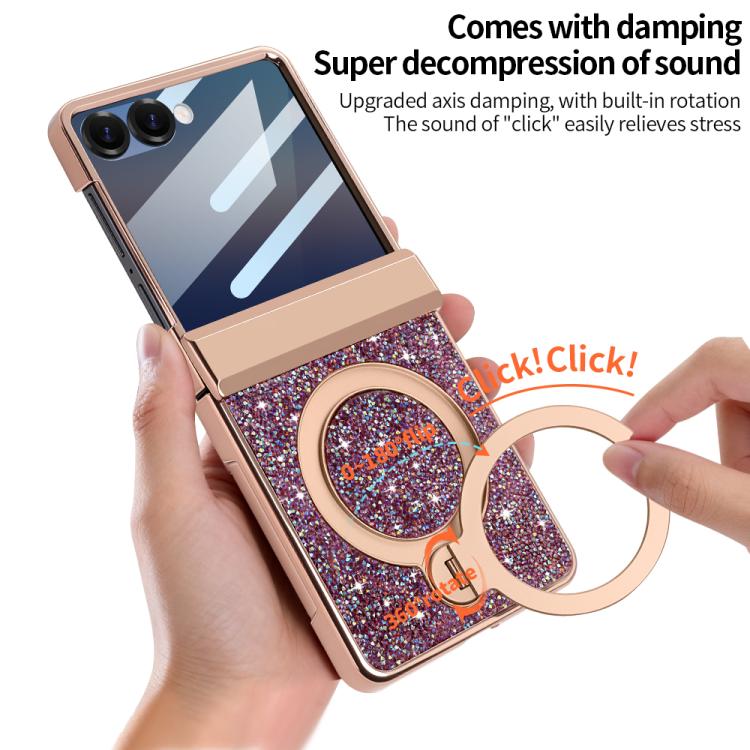 For Samsung Galaxy Z Flip7 5G VIETAO Flash Diamond Privacy Tempered Glass Integrated Magnetic Bracket Phone Case