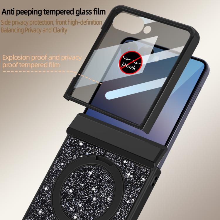 For Samsung Galaxy Z Flip7 5G VIETAO Flash Diamond Privacy Tempered Glass Integrated Magnetic Bracket Phone Case