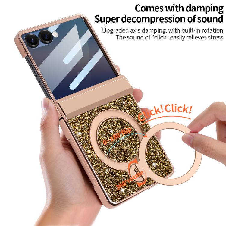 For Samsung Galaxy Z Flip7 5G VIETAO Flash Diamond Privacy Tempered Glass Integrated Magnetic Bracket Phone Case