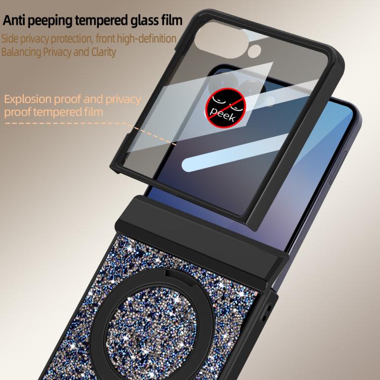 For Samsung Galaxy Z Flip7 5G VIETAO Flash Diamond Privacy Tempered Glass Integrated Magnetic Bracket Phone Case