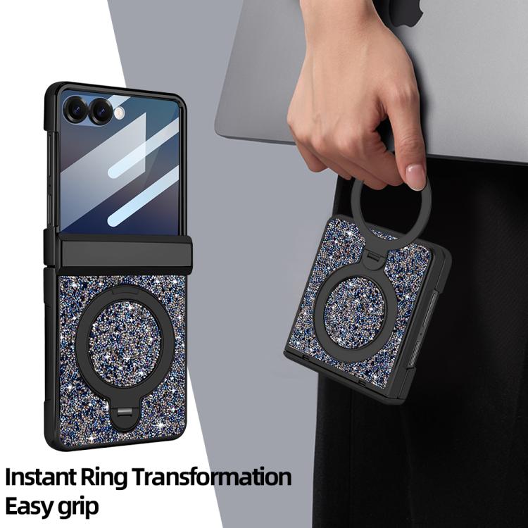 For Samsung Galaxy Z Flip7 5G VIETAO Flash Diamond Privacy Tempered Glass Integrated Magnetic Bracket Phone Case
