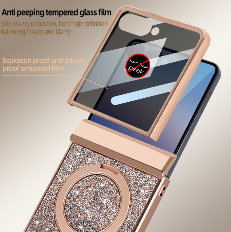 For Samsung Galaxy Z Flip7 5G VIETAO Flash Diamond Privacy Tempered Glass Integrated Magnetic Bracket Phone Case