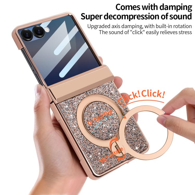 For Samsung Galaxy Z Flip7 5G VIETAO Flash Diamond Privacy Tempered Glass Integrated Magnetic Bracket Phone Case