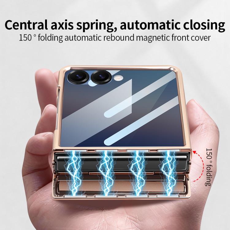 For Samsung Galaxy Z Flip6 5G VIETAO Flash Diamond Privacy Tempered Glass Integrated Magnetic Bracket Phone Case