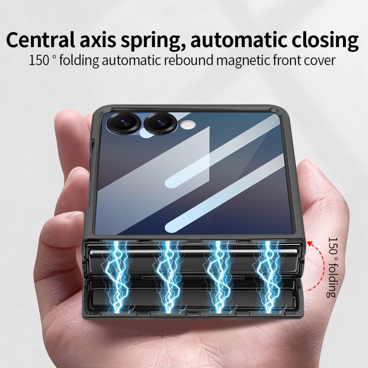 For Samsung Galaxy Z Flip6 5G VIETAO Flash Diamond Privacy Tempered Glass Integrated Magnetic Bracket Phone Case