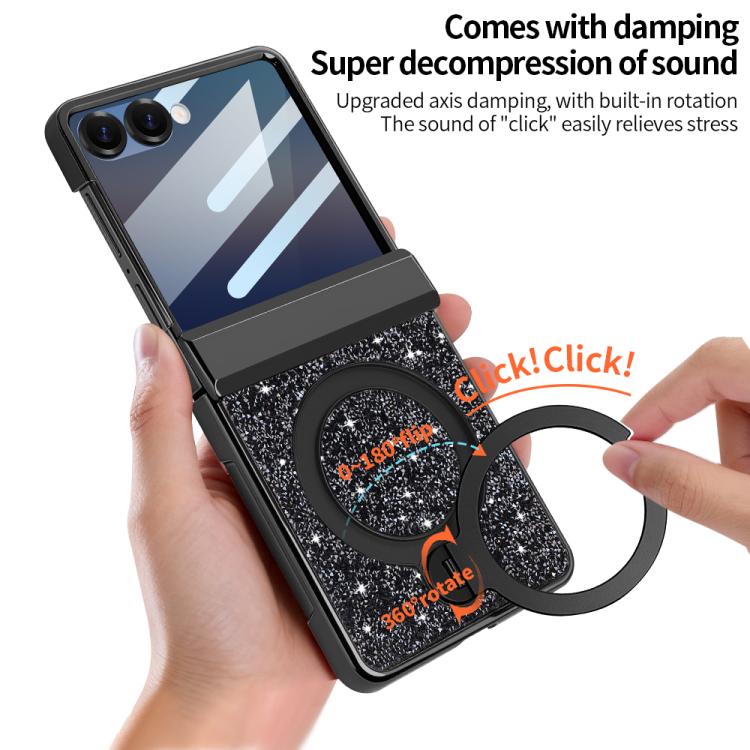 For Samsung Galaxy Z Flip6 5G VIETAO Flash Diamond Privacy Tempered Glass Integrated Magnetic Bracket Phone Case
