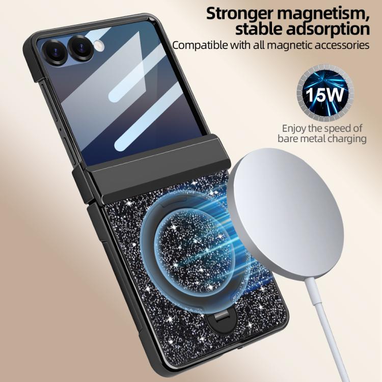 For Samsung Galaxy Z Flip6 5G VIETAO Flash Diamond Privacy Tempered Glass Integrated Magnetic Bracket Phone Case