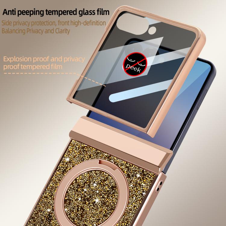 For Samsung Galaxy Z Flip6 5G VIETAO Flash Diamond Privacy Tempered Glass Integrated Magnetic Bracket Phone Case