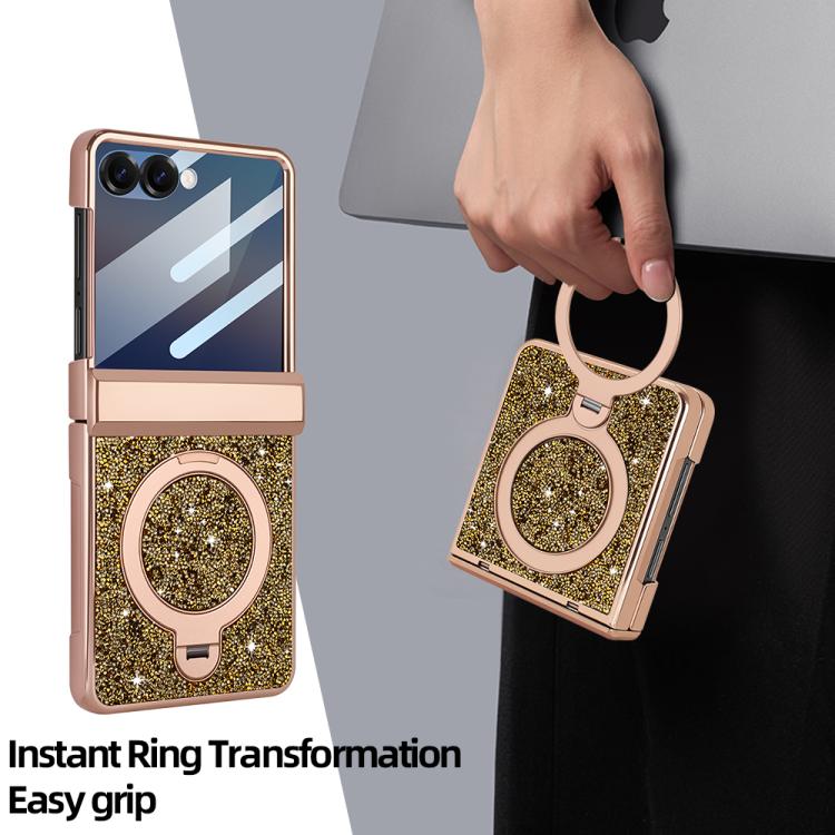 For Samsung Galaxy Z Flip6 5G VIETAO Flash Diamond Privacy Tempered Glass Integrated Magnetic Bracket Phone Case