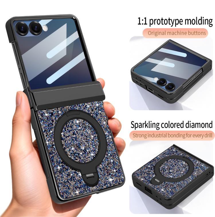 For Samsung Galaxy Z Flip6 5G VIETAO Flash Diamond Privacy Tempered Glass Integrated Magnetic Bracket Phone Case