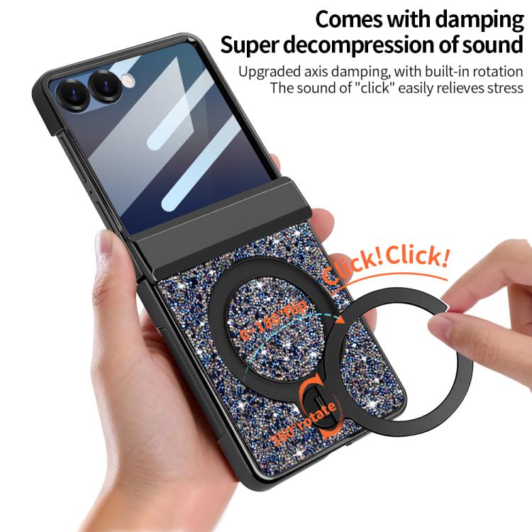 For Samsung Galaxy Z Flip6 5G VIETAO Flash Diamond Privacy Tempered Glass Integrated Magnetic Bracket Phone Case