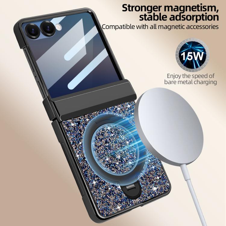 For Samsung Galaxy Z Flip6 5G VIETAO Flash Diamond Privacy Tempered Glass Integrated Magnetic Bracket Phone Case