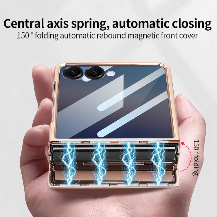 For Samsung Galaxy Z Flip6 5G VIETAO Flash Diamond Privacy Tempered Glass Integrated Magnetic Bracket Phone Case
