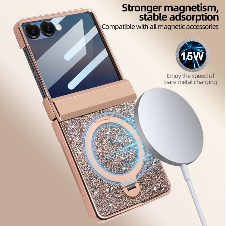 For Samsung Galaxy Z Flip6 5G VIETAO Flash Diamond Privacy Tempered Glass Integrated Magnetic Bracket Phone Case