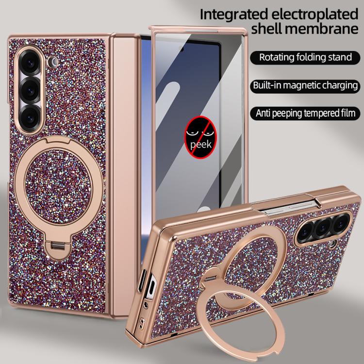 For Samsung Galaxy Z Fold7 5G VIETAO Flash Diamond Privacy Tempered Glass Integrated Magnetic Bracket Phone Case