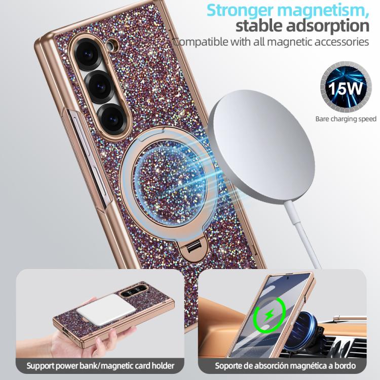 For Samsung Galaxy Z Fold7 5G VIETAO Flash Diamond Privacy Tempered Glass Integrated Magnetic Bracket Phone Case