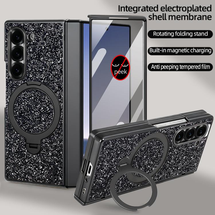 For Samsung Galaxy Z Fold7 5G VIETAO Flash Diamond Privacy Tempered Glass Integrated Magnetic Bracket Phone Case