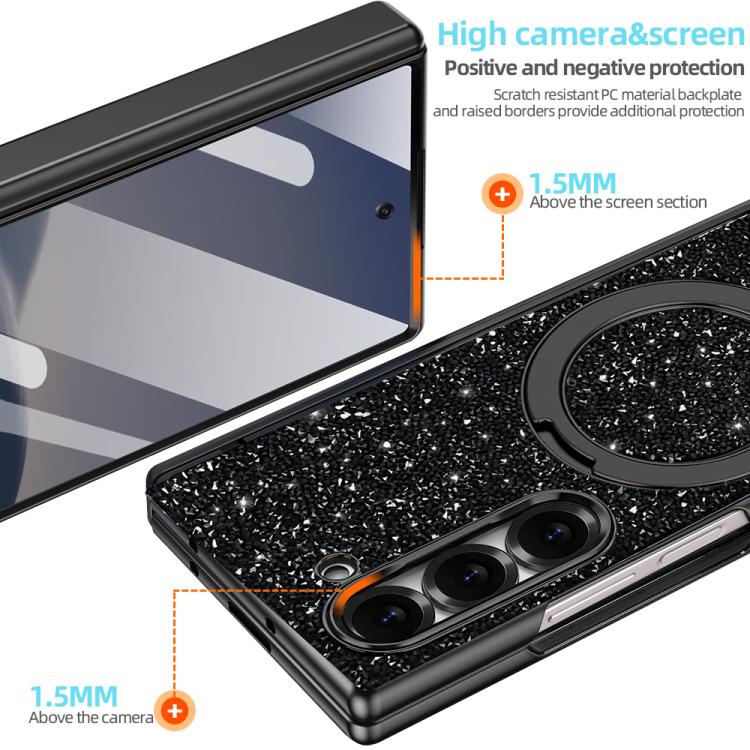 For Samsung Galaxy Z Fold7 5G VIETAO Flash Diamond Privacy Tempered Glass Integrated Magnetic Bracket Phone Case