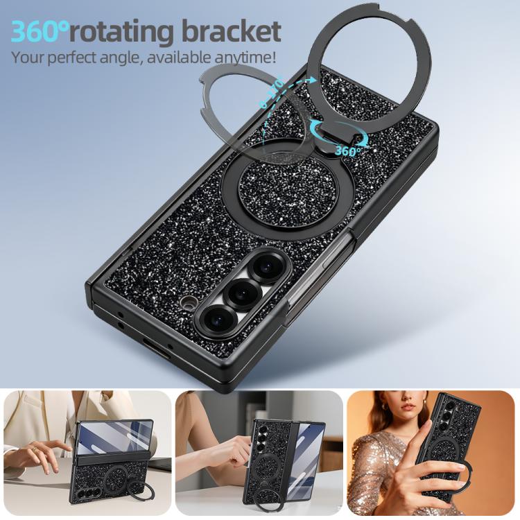 For Samsung Galaxy Z Fold7 5G VIETAO Flash Diamond Privacy Tempered Glass Integrated Magnetic Bracket Phone Case