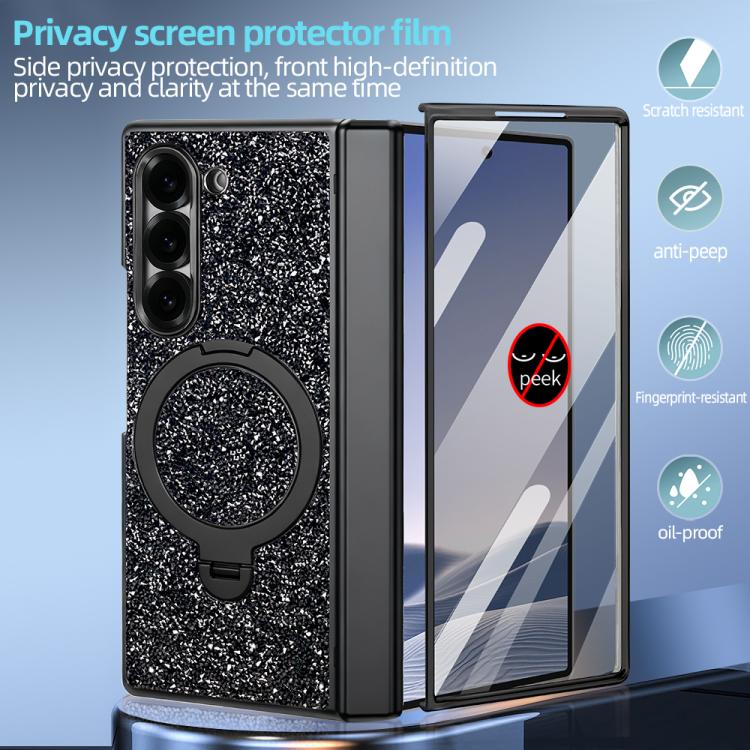 For Samsung Galaxy Z Fold7 5G VIETAO Flash Diamond Privacy Tempered Glass Integrated Magnetic Bracket Phone Case