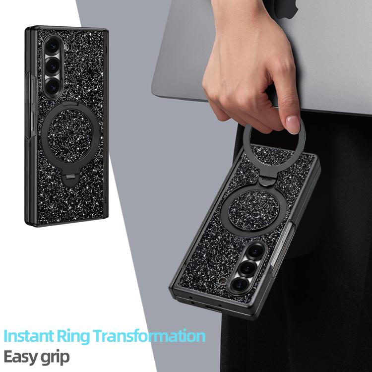 For Samsung Galaxy Z Fold7 5G VIETAO Flash Diamond Privacy Tempered Glass Integrated Magnetic Bracket Phone Case