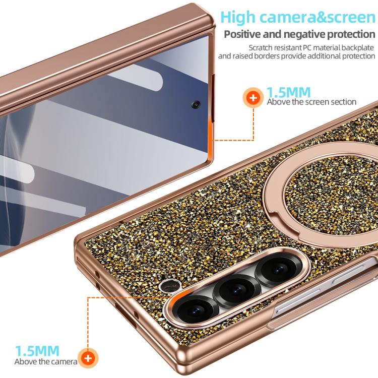 For Samsung Galaxy Z Fold7 5G VIETAO Flash Diamond Privacy Tempered Glass Integrated Magnetic Bracket Phone Case