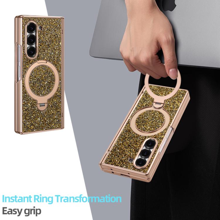 For Samsung Galaxy Z Fold7 5G VIETAO Flash Diamond Privacy Tempered Glass Integrated Magnetic Bracket Phone Case