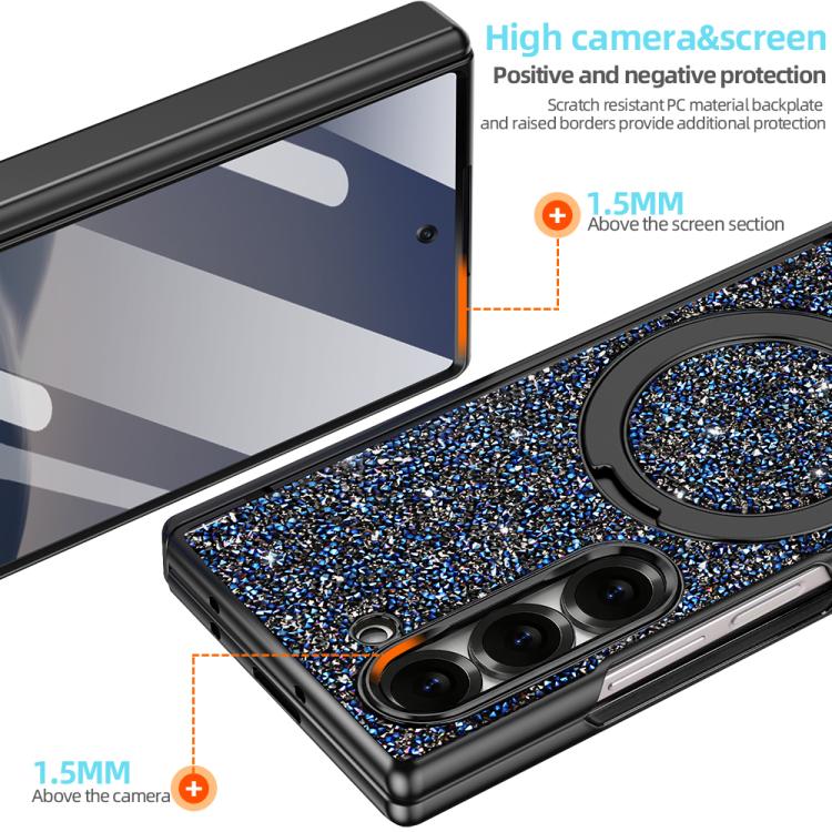 For Samsung Galaxy Z Fold7 5G VIETAO Flash Diamond Privacy Tempered Glass Integrated Magnetic Bracket Phone Case