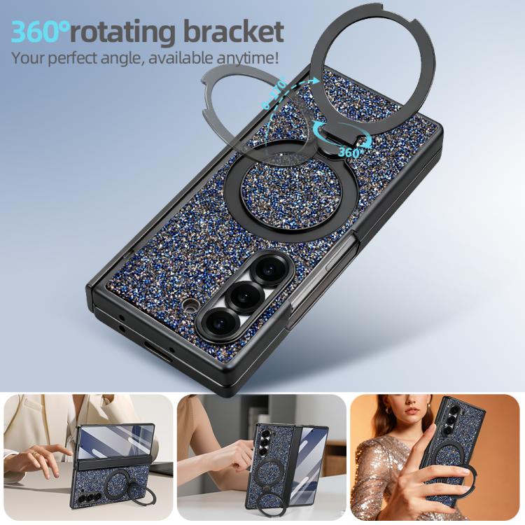 For Samsung Galaxy Z Fold7 5G VIETAO Flash Diamond Privacy Tempered Glass Integrated Magnetic Bracket Phone Case